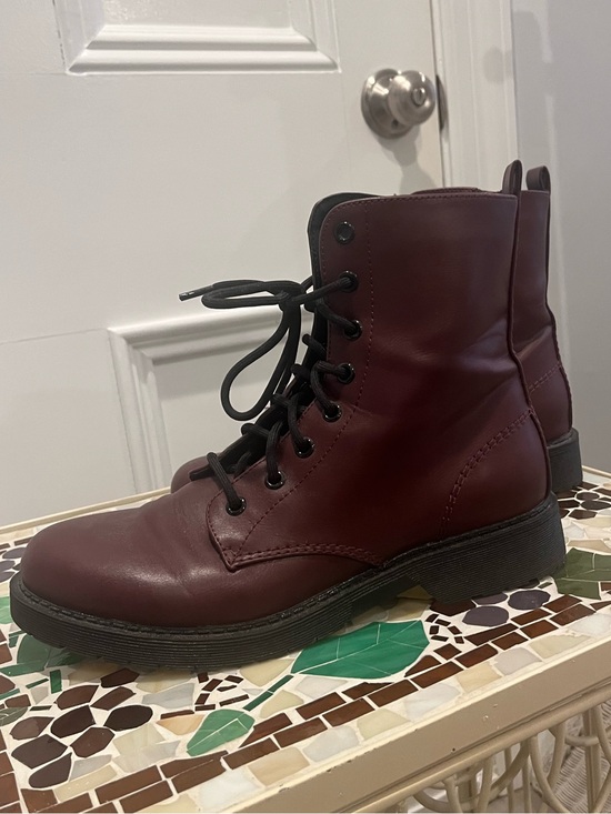 Shoes - Burgundy Lace-Up Combat Boots